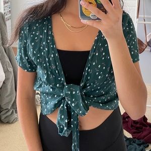 brandy green wrap tie top